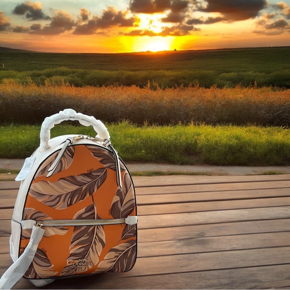 Coach Signature Jordyn Backpack Natural Banana Leaves Redwood Sunbeam Multi NWT - Picture 3 of 12